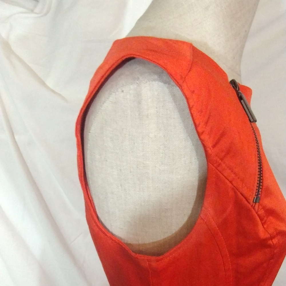 Calvin Klein TAG Satin Dress, Sleeveless SHIFT, ZipUp, Orange, Stretchy, 4 - Picture 9 of 14